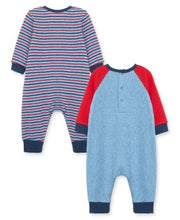 Load image into Gallery viewer, LIttle Me Train Stripe 2pk Coverall