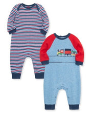 Load image into Gallery viewer, LIttle Me Train Stripe 2pk Coverall