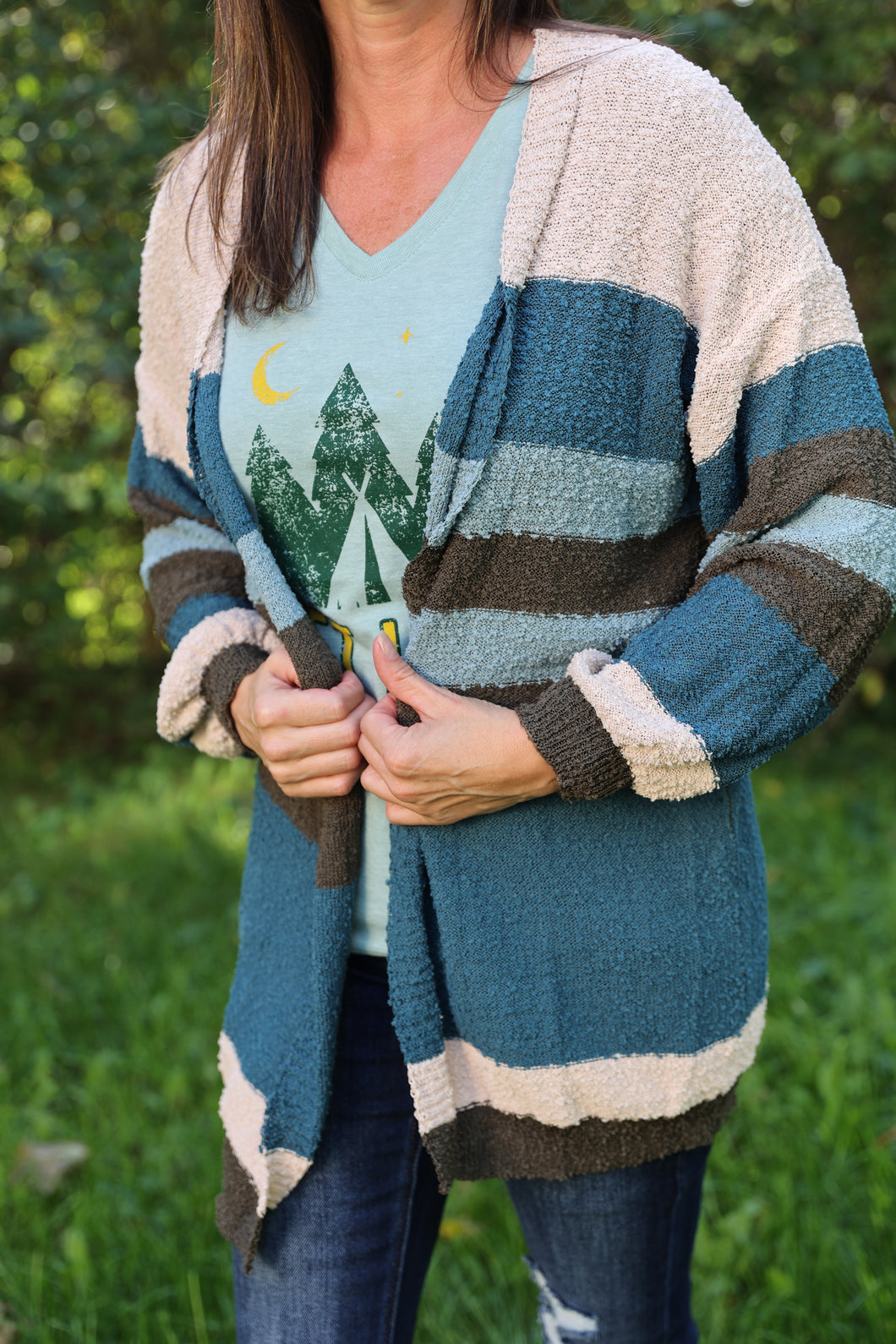 Cardigan In Taupe & Teal