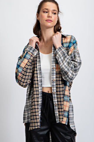 VERSATILE PLAID BUTTON DOWN SHIRT JACKET/SHACKET