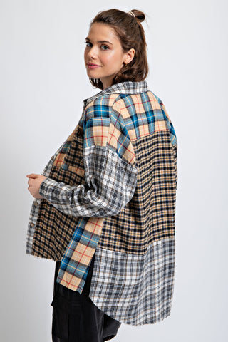 VERSATILE PLAID BUTTON DOWN SHIRT JACKET/SHACKET