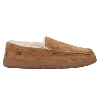 Brown slipper with white lining on a white background