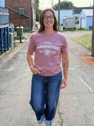 "Feeding Mosquitos Since Birth" Funny Graphic Tee – Soft Heather Mauve