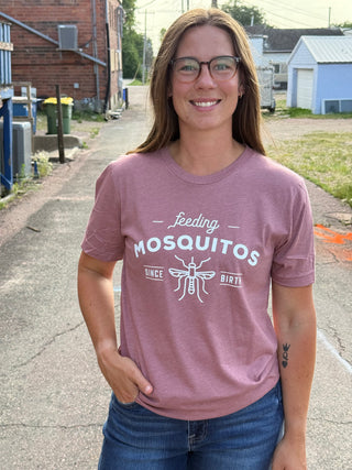 "Feeding Mosquitos Since Birth" Funny Graphic Tee – Soft Heather Mauve