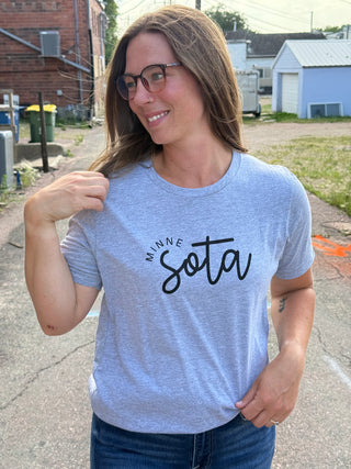 MinneSota Script Graphic Tee – Ultra-Soft Heather Grey Pride Shirt