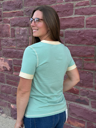 Aria Mint Ringer Henley – Ultra-Soft Contrast Trim Tee