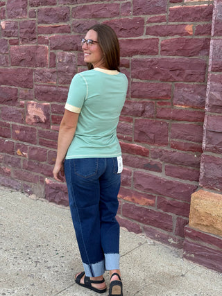 Aria Mint Ringer Henley – Ultra-Soft Contrast Trim Tee