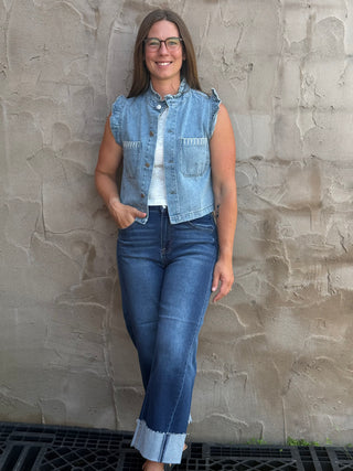 Eloise Ruffle Detail Relaxed Denim Vest