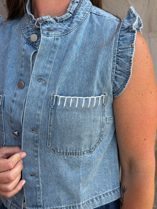 Eloise Ruffle Detail Relaxed Denim Vest