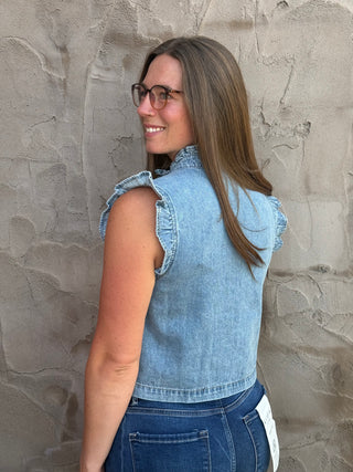 Eloise Ruffle Detail Relaxed Denim Vest
