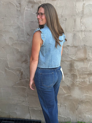Eloise Ruffle Detail Relaxed Denim Vest