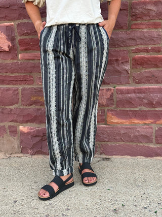 Wanderlust Boho Striped Jogger Pants – Lightweight Relaxed Fit