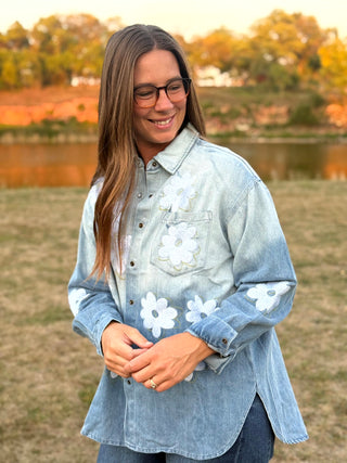 Wildflower Embroidered Ombre Denim Shacket