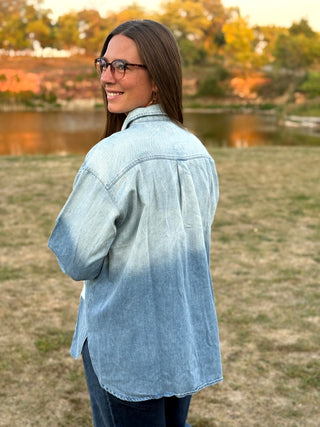Wildflower Embroidered Ombre Denim Shacket