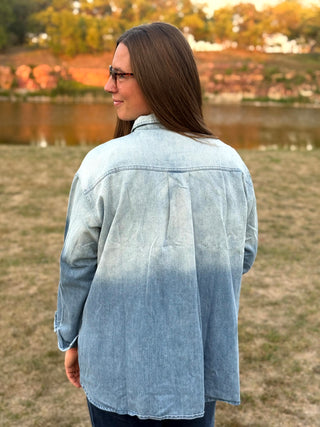Wildflower Embroidered Ombre Denim Shacket