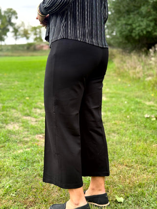 Luna Seam-Detail Crop Knit Pull-On Ankle Pants