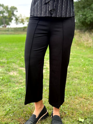 Luna Seam-Detail Crop Knit Pull-On Ankle Pants