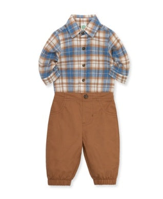 LIttle Me Blue Plaid Pant Set