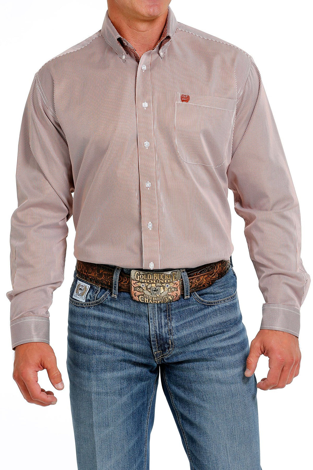 Cinch Long Sleeve Striped Button-Down shirt with Front Pocket