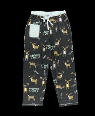 Patterned pants with deer design on a black background