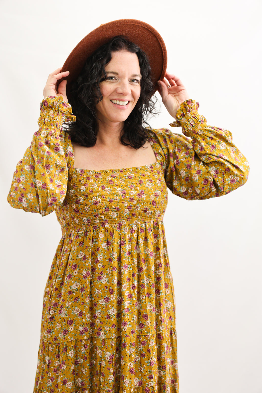 Floral Dress In Hot Mustard