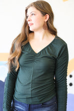 Load image into Gallery viewer, Long Sleeve V Neck Top In Bottle Green
