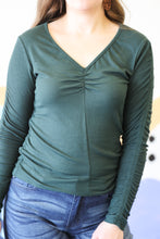 Load image into Gallery viewer, Long Sleeve V Neck Top In Bottle Green
