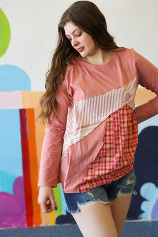 Long Sleeve Top In Faded Coral