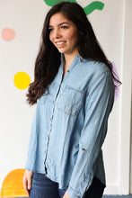 Load image into Gallery viewer, Long Sleeve Button Down Top In Denim
