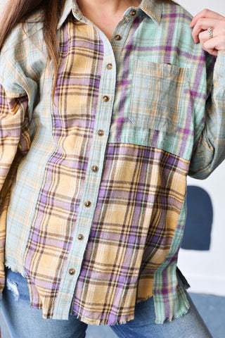 Flannel Shirt In Mint and Yellow