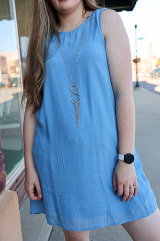 Sleeveless Dress In Lake Blue