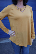 Load image into Gallery viewer, Long Sleeve Top With Criss Cross Neck In Mustard
