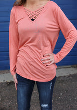 Load image into Gallery viewer, Long sleeve Top With Criss Cross Neck In Peach
