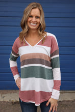 Load image into Gallery viewer, Striped Long sleeve Top In Rust &amp; Olive
