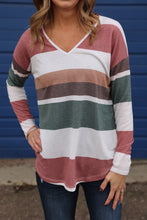 Load image into Gallery viewer, Striped Long sleeve Top In Rust &amp; Olive
