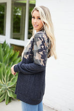 Load image into Gallery viewer, Curvy Camo/Charcoal Knit Hoodie
