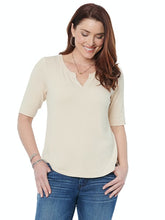Load image into Gallery viewer, Elbow Sleeve Notch Neck  Shirttail Hem Top
