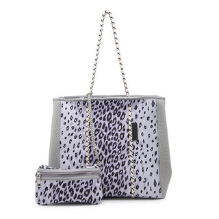 Cheetah tote bag with matching pouch on a white background